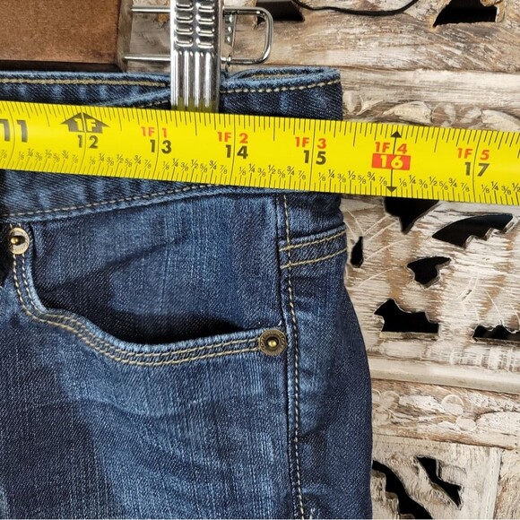 Ann Taylor Loft Distressed Modern Mid-Rise Boot Dark Blue Denim Jeans Size 6 - Picture 5 of 13